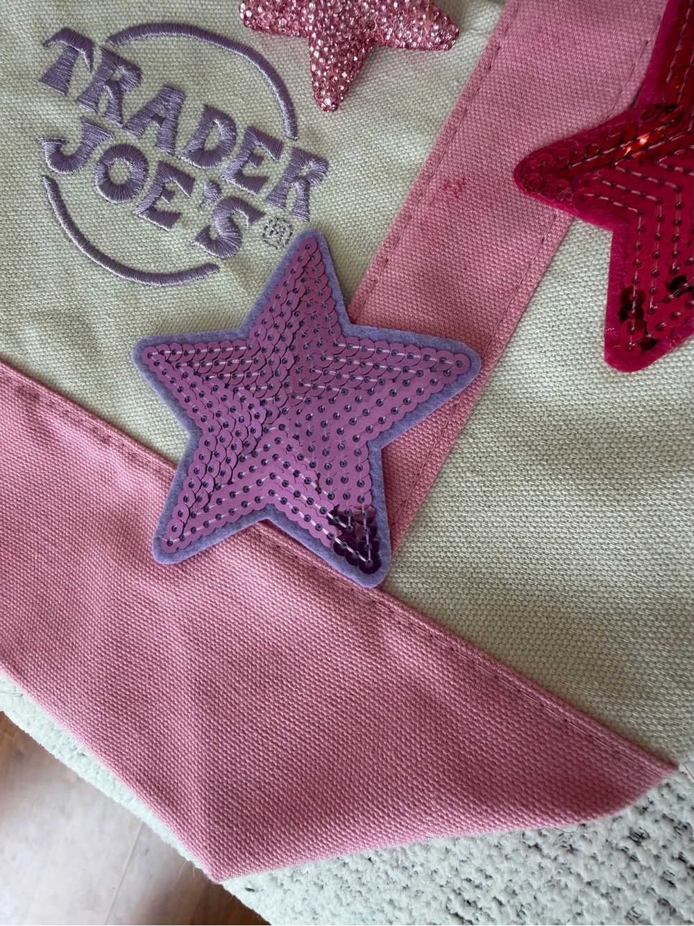 Pink Accent Canvas Tote with Star Appliqués